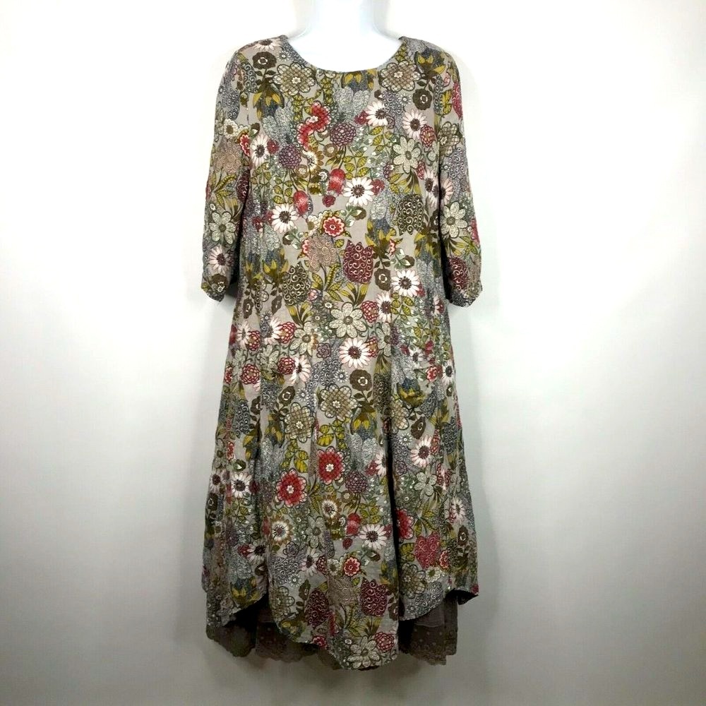 Marty Gray Brown Floral Layered Cottagecore Prairie Modest Midi …